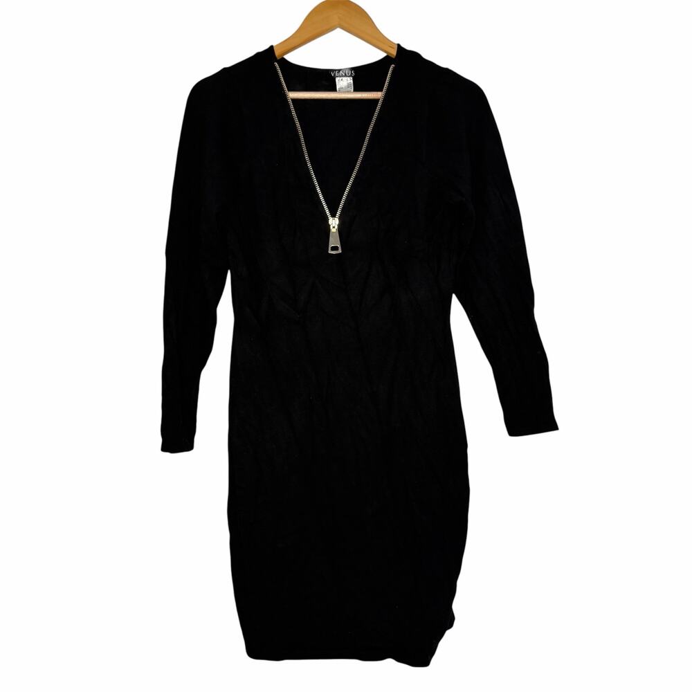Venus Longsleeve Knit Mini Dress Deep V Zipper Size M